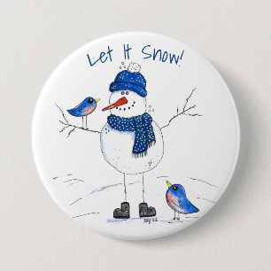 Whimsical Long-Legged Snowman 7.5 Cm Round Badge