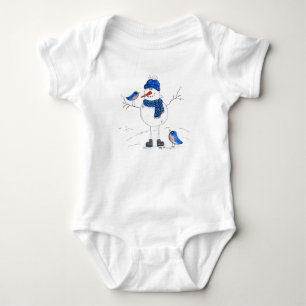 Whimsical Long-Legged Snowman Baby Bodysuit