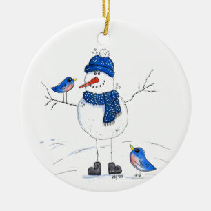 Whimsical Long-Legged Snowman Ceramic Tree Decoration