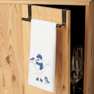 Whimsical Long-Legged Snowman Tea Towel