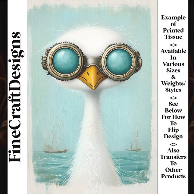 Whimsical Long Neck Bird & Two Boats BS6 Decoupage Tissue Paper (Creator Uploaded)