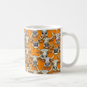 Whimsical Longhorn Cattle Portraits In Repeat Coffee Mug