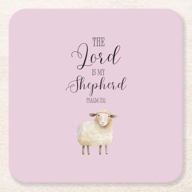 Whimsical Lord is My Shepherd Psalm 23:1 Square Paper Coaster (Front)