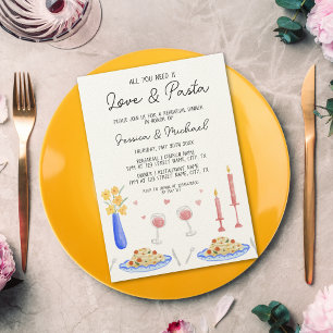 Whimsical Love and Pasta Italian Rehearsal Dinner Invitation