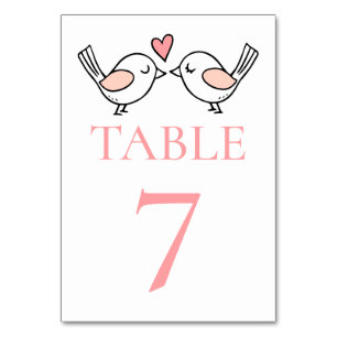 Whimsical Love Birds Cute Lovebirds Pink Wedding  Table Number