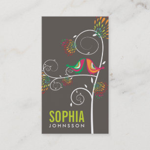 Whimsical Love Birds Modern Floral Business Design Card