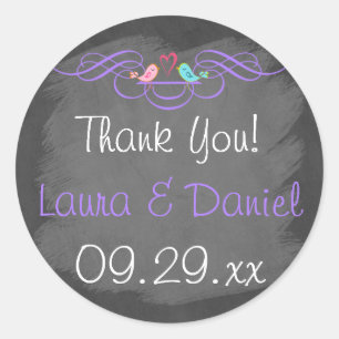 Whimsical Love Birds on Chalkboard Wedding Sticker