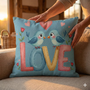 Whimsical Love Birds Pastel Cottagecore Art Cushion
