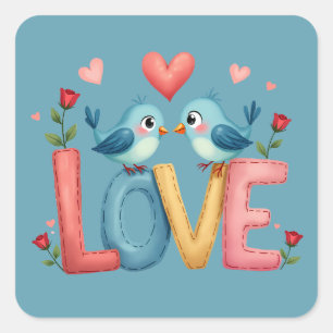 Whimsical Love Birds Pastel Cottagecore Art Square Sticker