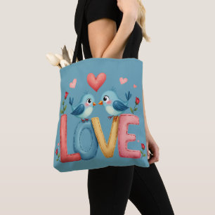 Whimsical Love Birds Pastel Cottagecore Art Tote Bag