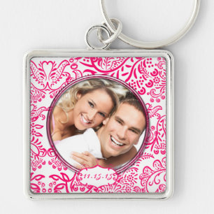 Whimsical Love Birds Wedding Photo Key Chain