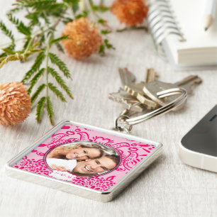 Whimsical Love Birds Wedding Photo Key Chain