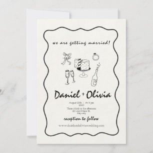 Whimsical Love: Black and White Illustrative Doodl Invitation