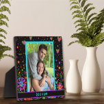Whimsical Love Hearts Photo Customised Names Black Plaque<br><div class="desc">Fun Modern Love Easel Photo Message Plaque– colourful and stylish artwork perfect for couples. These fun personalised love photo easel plaques make great keepsakes for family, friends, coworkers, teachers, etc.. The perfect gift for your Valentine. More modern, floral and motivational plaques in my store. Zazzle offers Volume Discounts if you...</div>