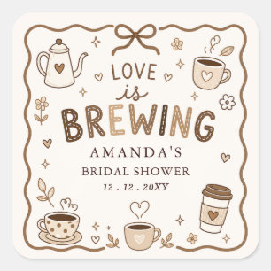 Whimsical Love is Brewing Coffee Bridal Shower Square Sticker