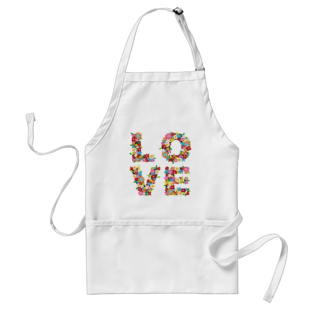 Whimsical LOVE Spring Flowers Wedding Bridal Apron (Front)