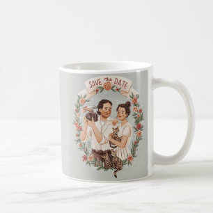 Whimsical Love Trio – Couple & Cat Coffee Mug