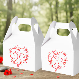 Whimsical Lovebirds Boho Red Heart Garden Wedding Favour Box
