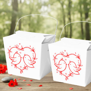 Whimsical Lovebirds Boho Red Heart Garden Wedding Favour Box