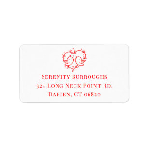 Whimsical Lovebirds Boho Red Heart Garden Wedding Label