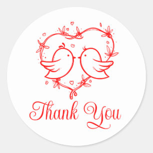 Whimsical Lovebirds Boho Red Heart Thank You Classic Round Sticker