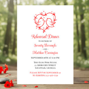 Whimsical Lovebirds Boho Red Love Heart Rehearsal  Invitation