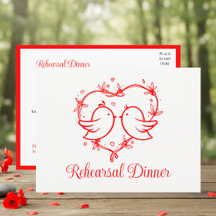 Whimsical Lovebirds Boho Red Love Heart Rehearsal  Invitation Postcard