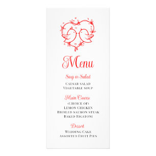 Whimsical Lovebirds Red Heart Garden Wedding Menu