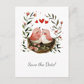Whimsical Lovebirds Save The Date | Announcement Postcard
