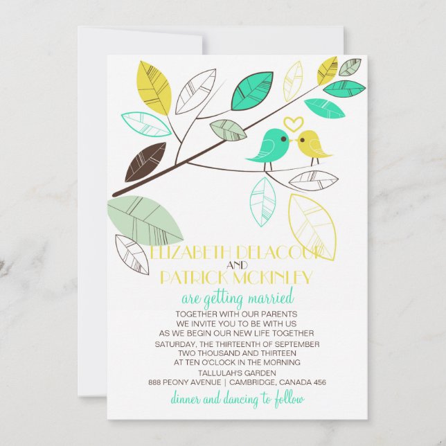 Whimsical Lovebirds Wedding Invitation (Front)