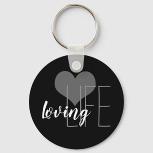 whimsical LOVING LIFE lettering with heart Key Ring