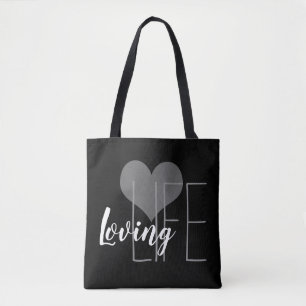 whimsical LOVING LIFE lettering with heart Tote Bag