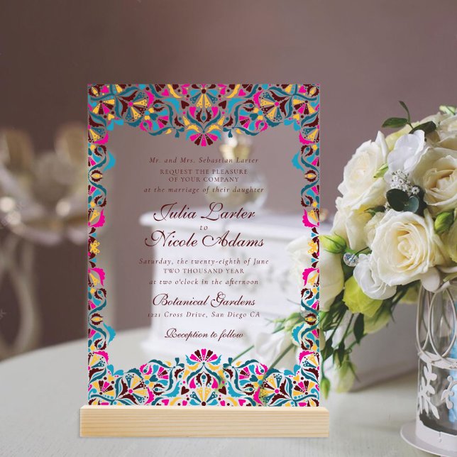 Whimsical Luxury Ivory Floral Style Border Wedding Acrylic Invitations (Creator Uploaded)