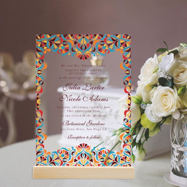 Whimsical Luxury Ivory Floral Style Border Wedding Acrylic Invitations (Creator Uploaded)