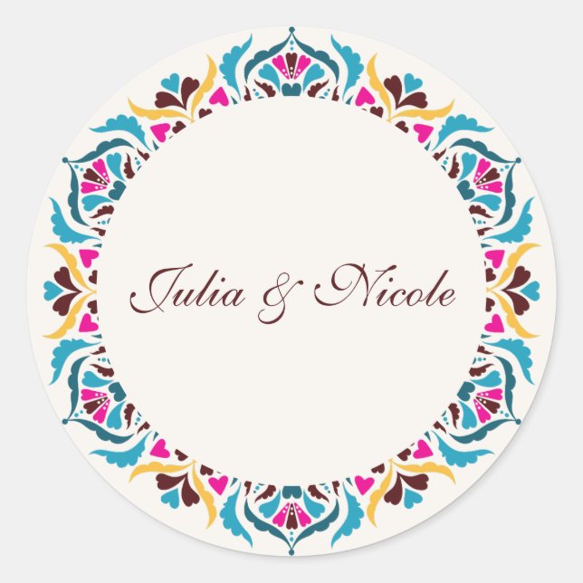 Whimsical Luxury Ivory Floral Style Border Wedding Classic Round Sticker (Front)