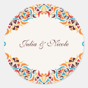 Whimsical Luxury Ivory Floral Style Border Wedding Classic Round Sticker