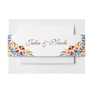 Whimsical Luxury Ivory Floral Style Border Wedding Invitation Belly Band