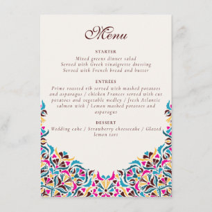 Whimsical Luxury Ivory Floral Style Border Wedding Menu
