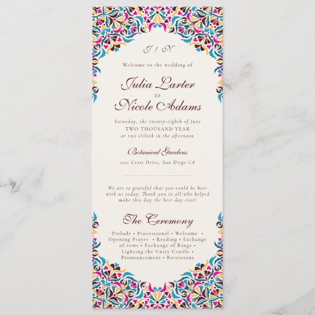 Whimsical Luxury Ivory Floral Style Border Wedding Programme (Front)