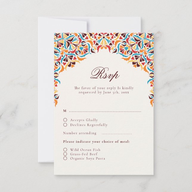 Whimsical Luxury Ivory Floral Style Border Wedding RSVP Card (Front)
