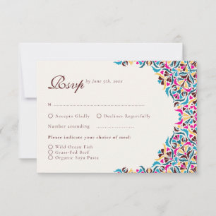 Whimsical Luxury Ivory Floral Style Border Wedding RSVP Card