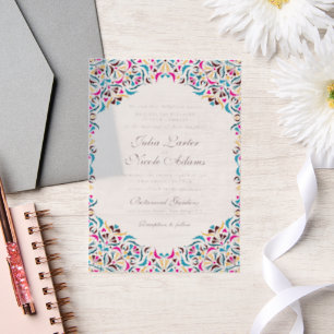 Whimsical Luxury Ivory Floral Style Border Wedding Vellum Invitations
