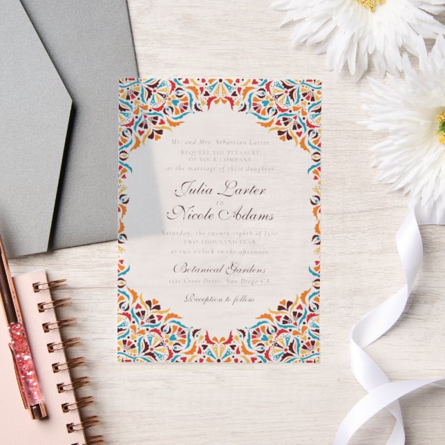 Whimsical Luxury Ivory Floral Style Border Wedding Vellum Invitations (Wedding)