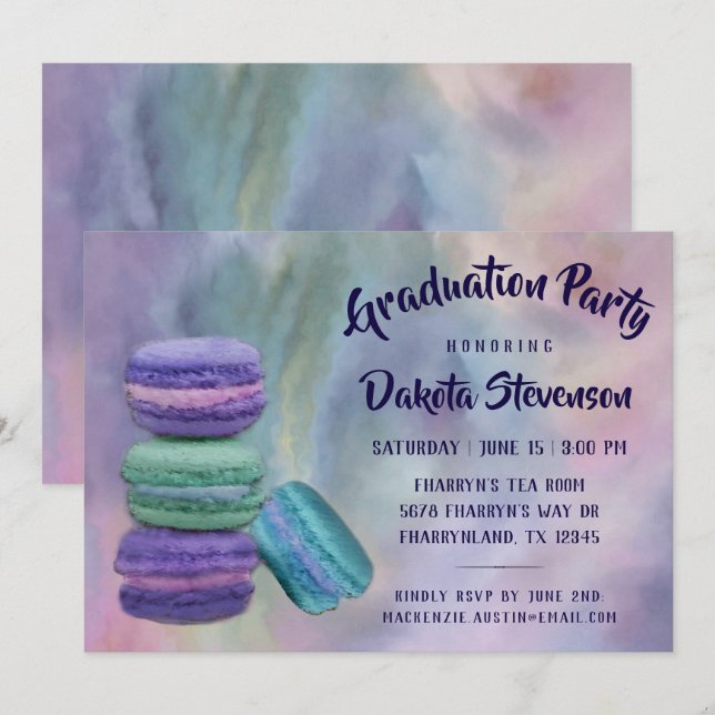Whimsical Macarons | French Sweets Graduation Invitation (Front/Back)