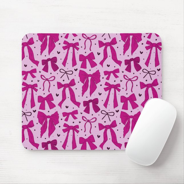 Whimsical Magenta Bows Pattern Mouse Mat (With Mouse)