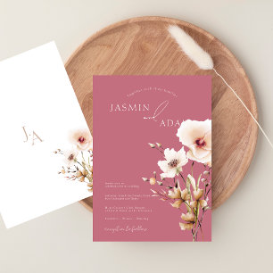 Whimsical Magenta Pink Wildflowers Wedding Invitation