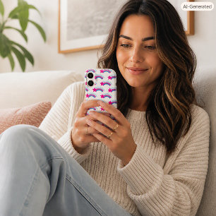 Whimsical Magenta Shooting Star Rainbow Pattern iPhone 16 Case
