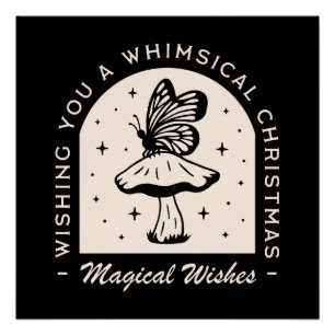 Whimsical magic Christmas witch wishes black Poster
