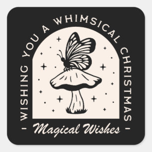Whimsical magic Christmas witch wishes black Square Sticker