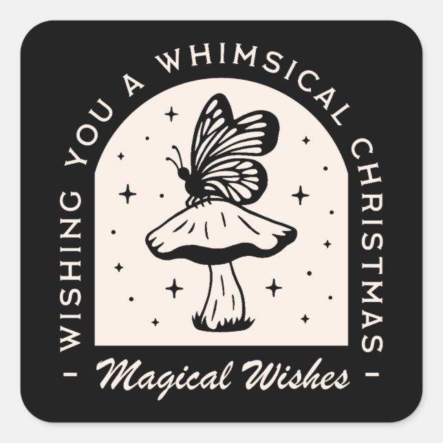 Whimsical magic Christmas witch wishes black Square Sticker (Front)